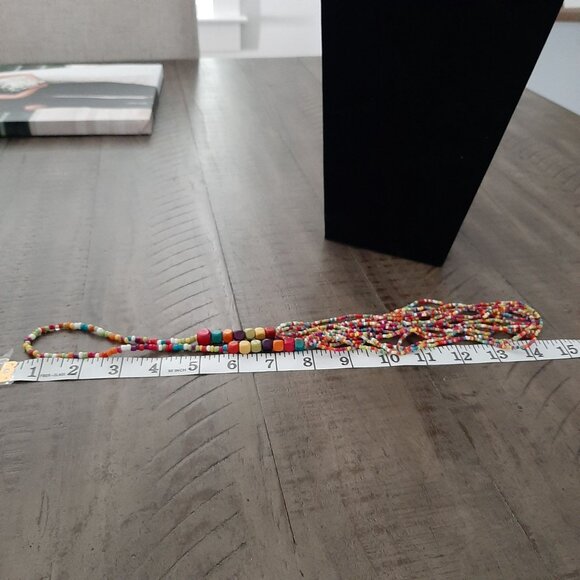 Colorful Multi-Strand Beaded Necklace 14 Inches Bohemian Style Multi-Color - Picture 3 of 5